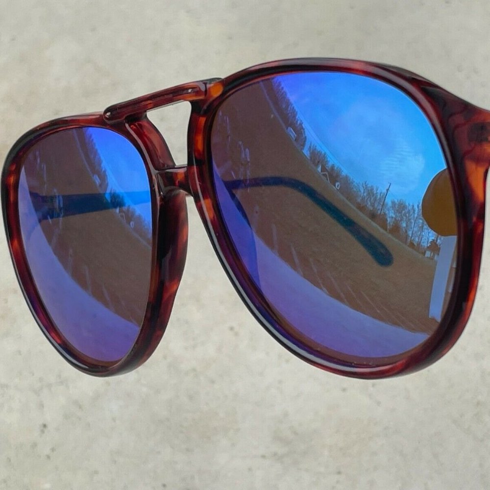 Classic Optical Men Sunglasses Blue Mirror Lenses Brown Tortoise Frame - Picture 1 of 13